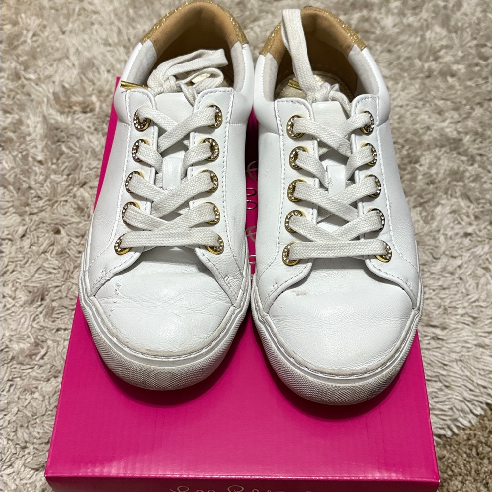 Lilly Pulitzer Lux Hallie White and Gold Sneakers (2)